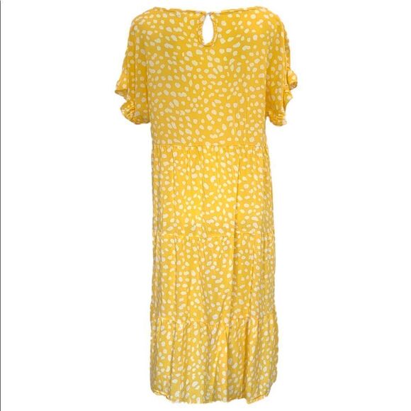 Women’s Yellow Speckle Tiered-Skirt Crewneck Shift Dress | L - Picture 3 of 5